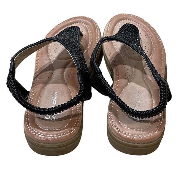 Super Women Italian Leather Size 37 Black Jewel Cushion Comfort Sandals - Picture 5 of 8